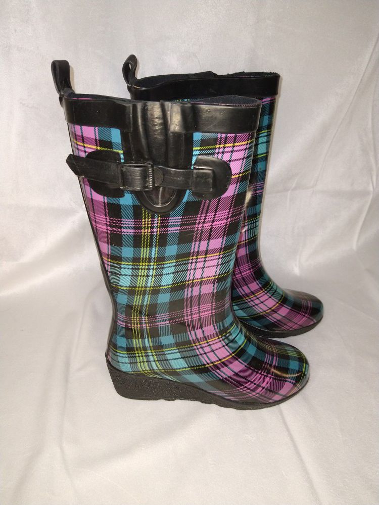 Women's Multicolor Wedge Rain Boots Size 7