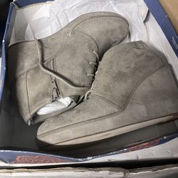 Carlos Santana Shoes | Carlos By Carlos Santana Wills Lace Up Wedge | Color: Gray/Tan | Size: 8.5