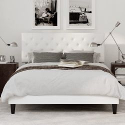 Full Size Faux Leather Upholstered Platform Bed Frame with Adjustable Button Tufted Headboard, Wooden Slats