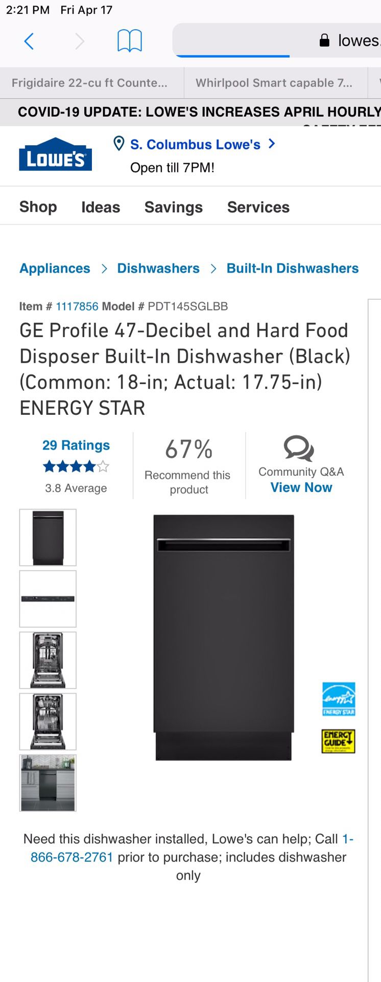 GE dishwasher $499 by appointment