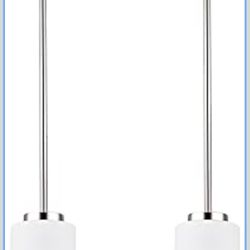 2 Pack Pendant Light Fixtures, Adjustable Brushed Nickel Hanging Ceiling Lights with White Frosted Glass Shades, House Indoor Light for Kitchen Island
