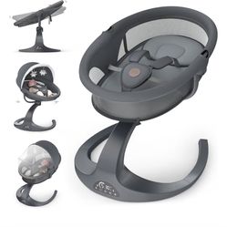 Baby Swings for Infants, Baby Swing 5 Speeds, 12 Soothing Music, 360 Rotating Seat, Adapter & Battery Operated, Indoor & Outdoor (Gray, Basket)