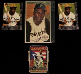 Roberto Clemente 4-Card Lot – 1964 Topps Giants #11 + Pirates HOF