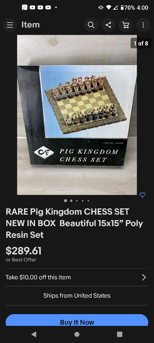 RARE Pig Kingdom CHESS SET NEW IN BOX  Beautiful 15x15” Poly Resin Set