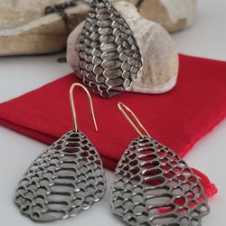 ❤️ Oxidized Sterling Silver Earrings Necklace Set, Designer Mesh Drop, the hooks are 14k Gold / Set de Aretes y Collar Plata Esterlina y Oro 14k 👌🎁