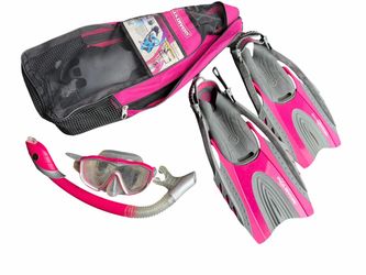 U.S. Divers Women's Snorkel Set S/M (Pink/Gray) Mask, Fins, Snorkel & Bag