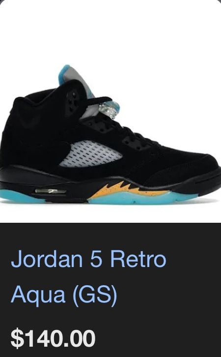 Nike Jordan Retro 5 Aqua Sz4 Boys 