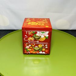 Vintage Japanese Plastic Red Lacquer Mini Jewelry Box 