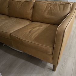 West Elm Brown Leather Sofa 