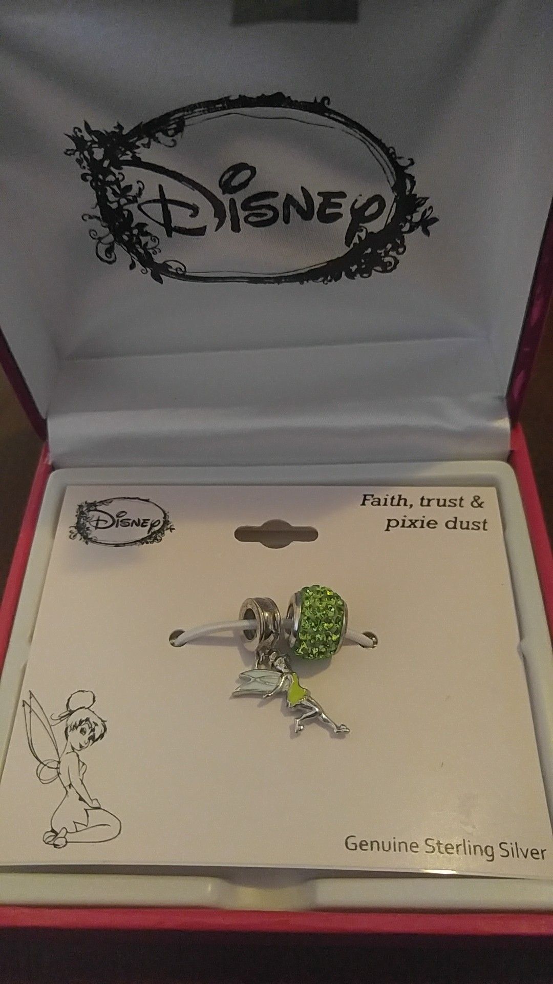 DISNEY Tinkerbell & green crystal bead