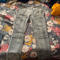 Gray Washed Denim Jeans with Cargo Pockets