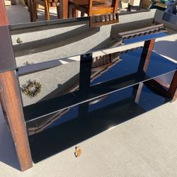 Glass TV Stand- Black/ brown wood