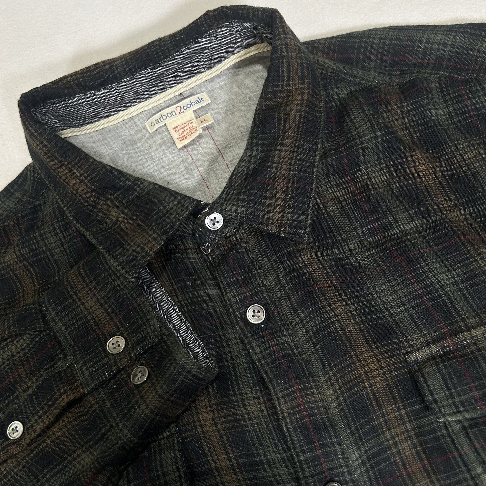 Carbon 2 Cobalt Mens XL Black Plaid Flannel Lined Long Sleeve Button Up Shirt