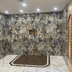 Bathroom Tile With Toilet And Beautiful Vanity 
