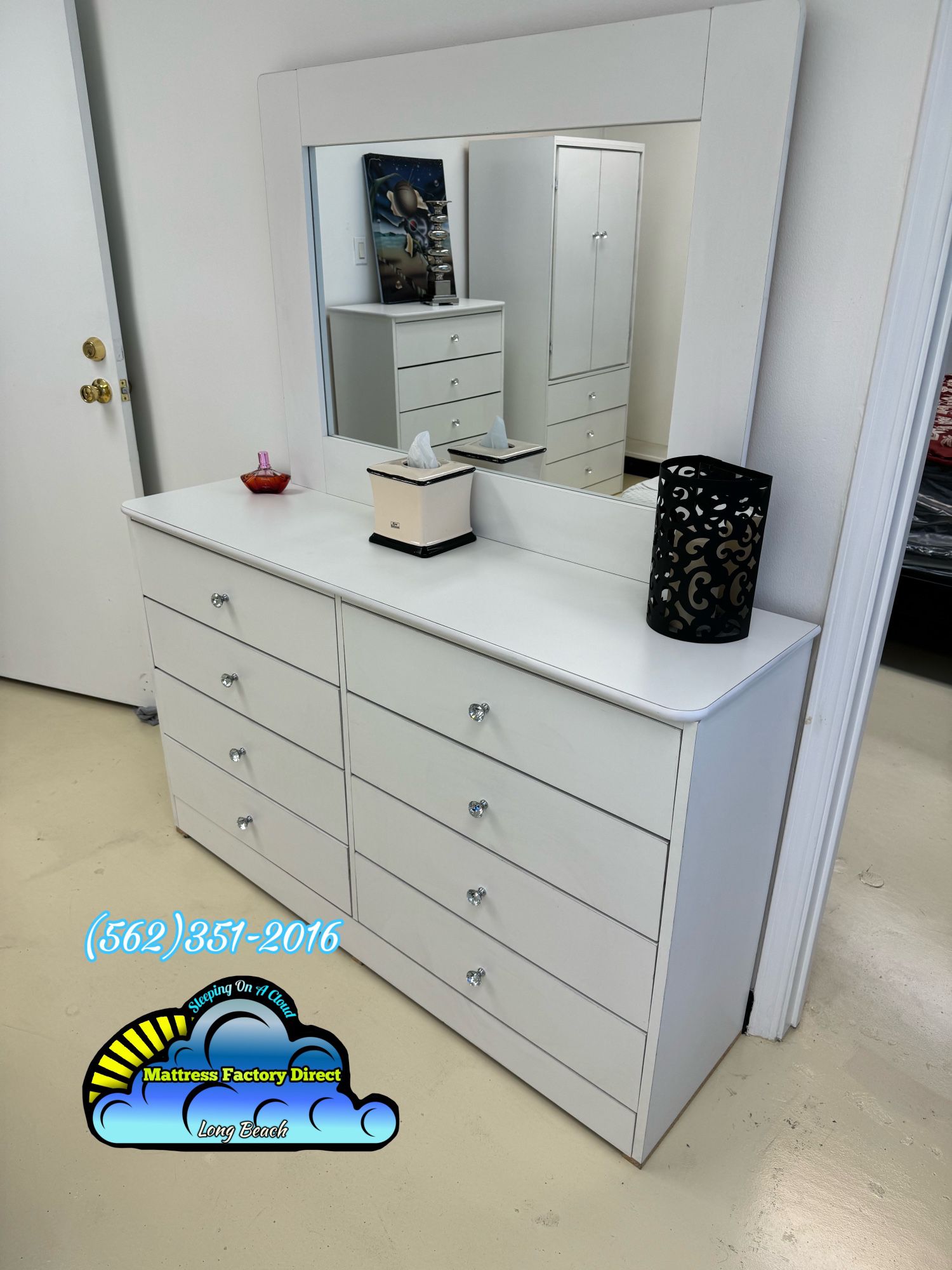 White Dresser With Mirror Diamond 
