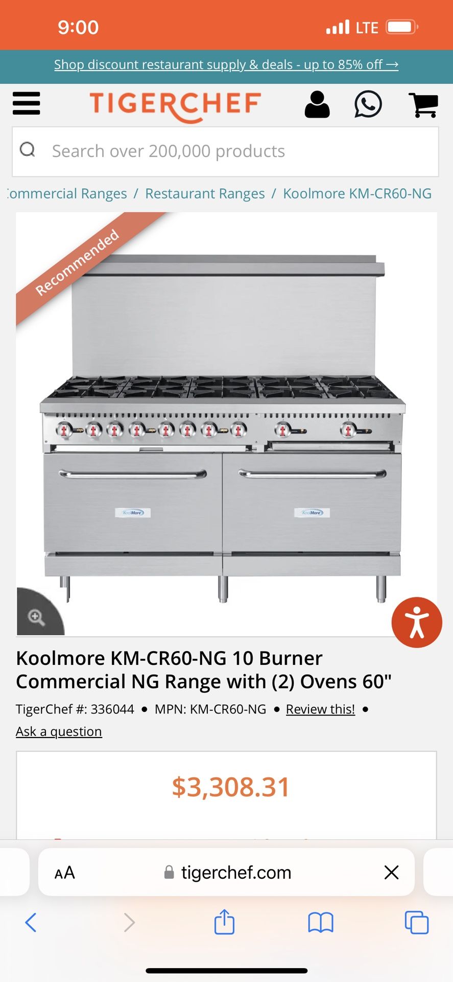 More natural gas 60 inch 10 burner range with oven