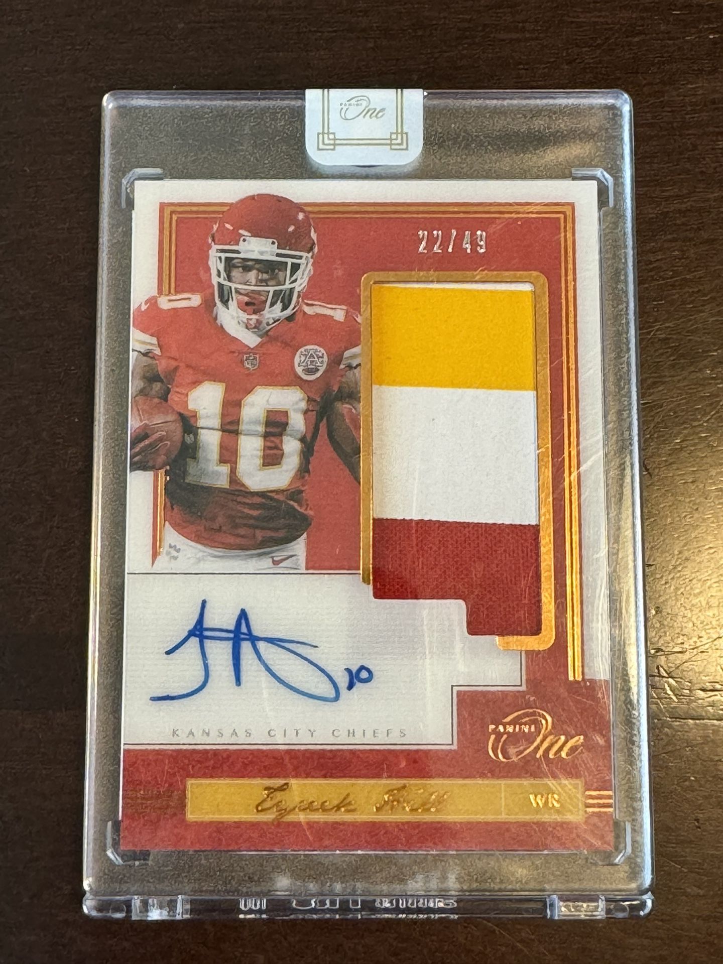 2018 Panini One Tyreek Hill RPA /49 Rookie Auto #138  Kansas City Chiefs, Miami Dolphins  Nasty 3 Color Patch!
