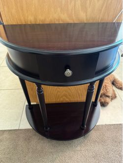Dark Wood Demilune Console Table with Drawer