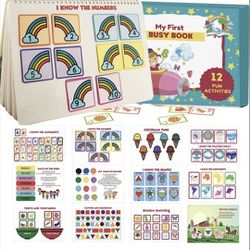 Brand New Busy Book for Toddlers - 12 Pages Learning Materials, Montessori Educational Preschool Learning Book, Toddler Travel Toys
