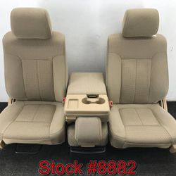 Tan Cloth Power Front 40/20/40 Bucket Bench Console Seats For A 2011 Through 2014 Ford F150 Standard Or Crew Cab Stock #8882