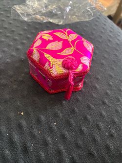 Pink Embroidered Hexagonal Jewelry Box