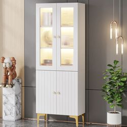 J0138 Freestanding Bookcase Storage Cabinet with LED Light & 5-Tier Shelves