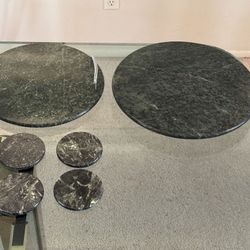 Very Well Made Green Marble Stone Large Round 14” Lazy Susan Platter, 12” Meat Cheese Board Charcuterie Tray 4 Coasters Plates