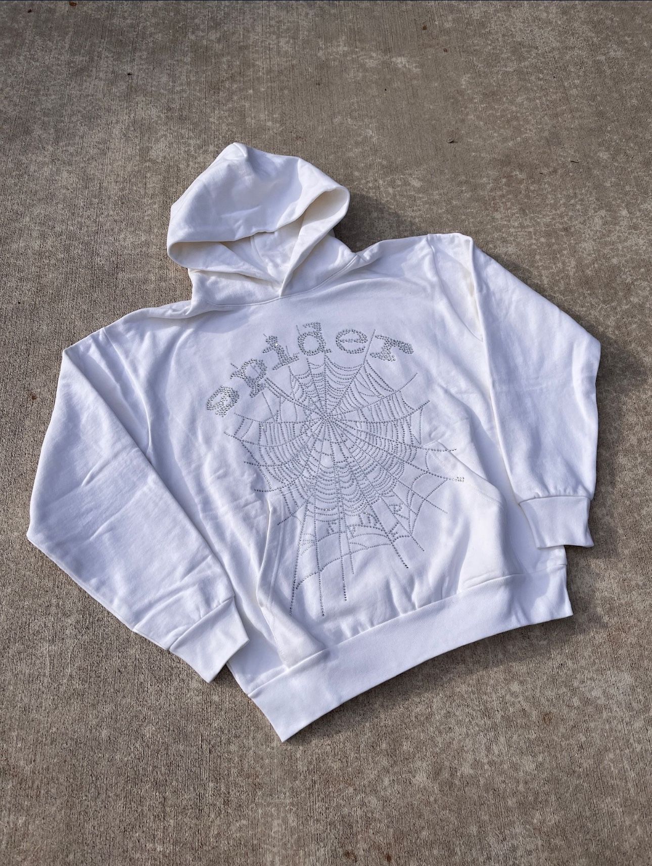 White Rhinestone Spider Hoodie