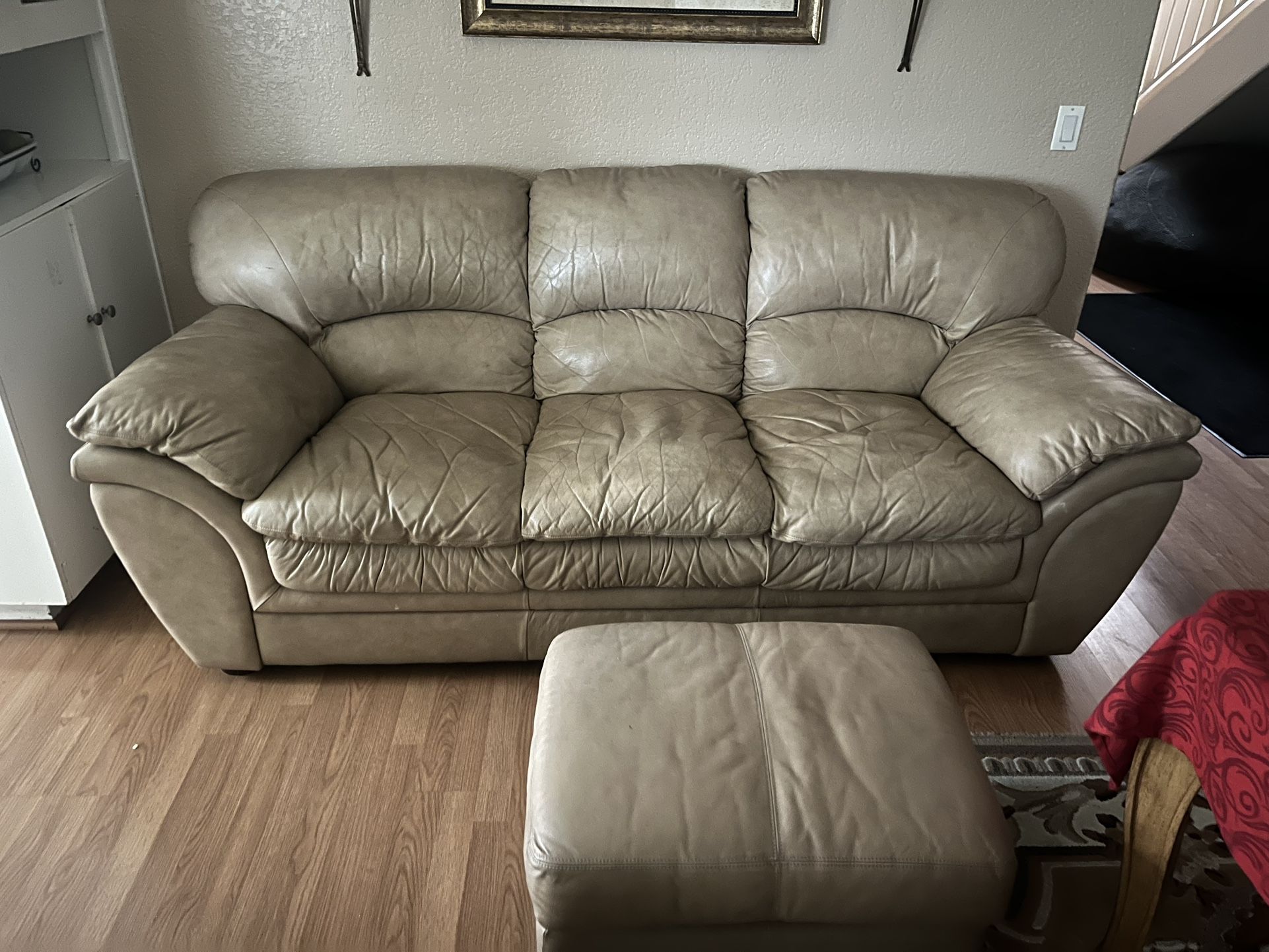 Tan Leather Couch + Ottoman β Comfy & Affordable Set ποΈπ₯