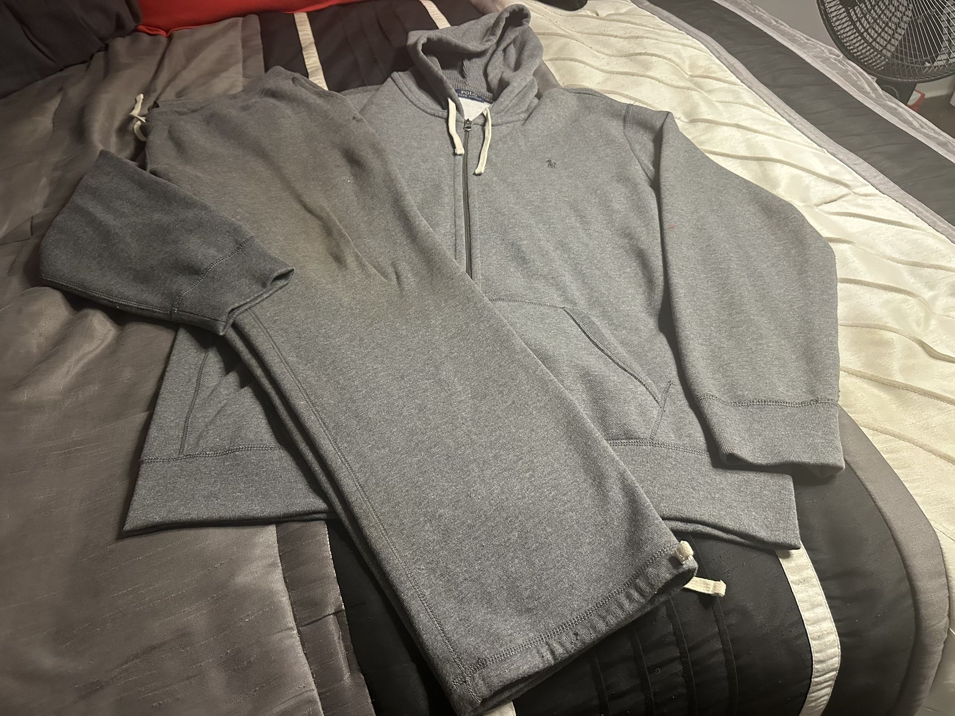 Polo Ralph Lauren Gray Full Zip Up Hoodie and Sweatpants Set Size (2XL)