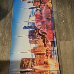 Chicago Night City  Skyline Art Wall Canvas Print. 8 Panel. 