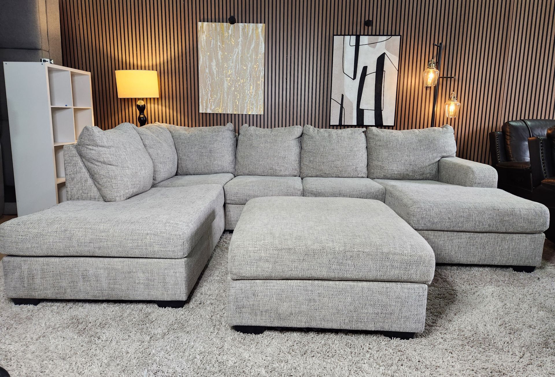 Living Spaces Gray Double Chaise Sectional W/Chaise Lounge Ottoman W/ Storage