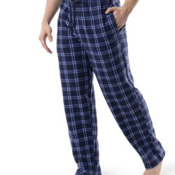 Men's blue Plaid Fleece Pajama Pants with pockets size XL (40-42).   (AP)
