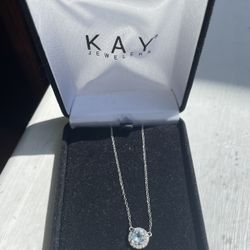 Kay Jewelers Sterling Silver Necklace – Aquamarine Center + Diamond Accents