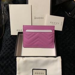 GUCCI Pink Leather GG Marmont Card Holder NEW