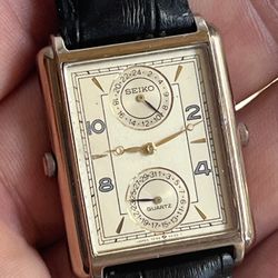 Vintage Rare Seiko Tank Watch Second Time Zone Date Great Original Condition Big Case Beautiful Patina!