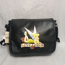 Disney Tinker Bell Small Messenger Bag/Purse/Tote Black 10x9 Adjustable Strap