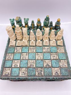 Aztec/Mayan Crushed Stone And Resin Chess Set