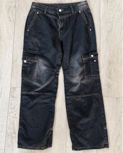 Black Washed Cargo Jeans Size S Contrast Stitch Baggy Y2K Utility Pants