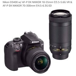 Nikon D3400 DSLR Camera. Dual Lens Bag Kit 