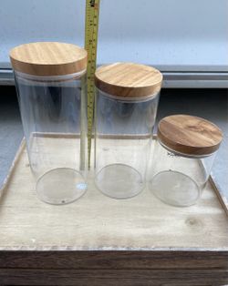 Glass Storage Canisters with Wood Lids Set of 3