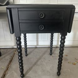 Antique Black Solid Wooden Expandable Nightstand 