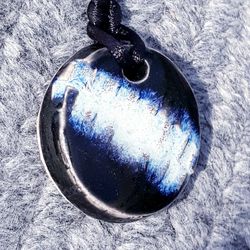Handmade Ombre Blue Clay Pendant on Black Cord Necklace