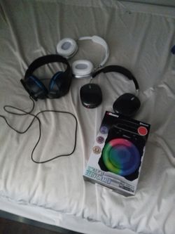 2 regular headphones one gamer headset and brand new Bluetooth speaker