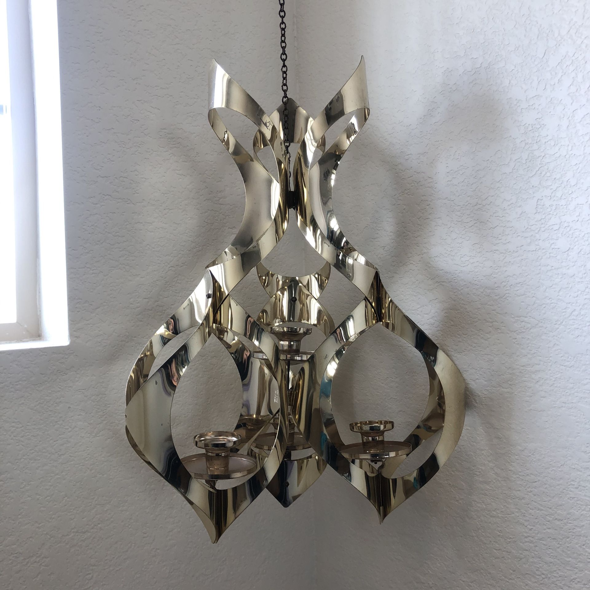 Groovy MCM metal swing candle chandelier by Mascot vintage flame style lantern