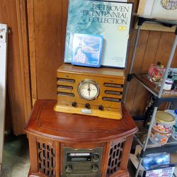 Vintage Vinyl Record Player And Clock Radio With L