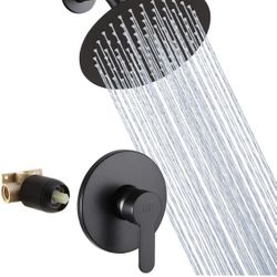 POP SANITARYWARE Matte Black Shower Faucet Set Bathroom Rainfall Shower System Wall Mounted 8 Inch Shower Head and Handle Set Single Function Shower T