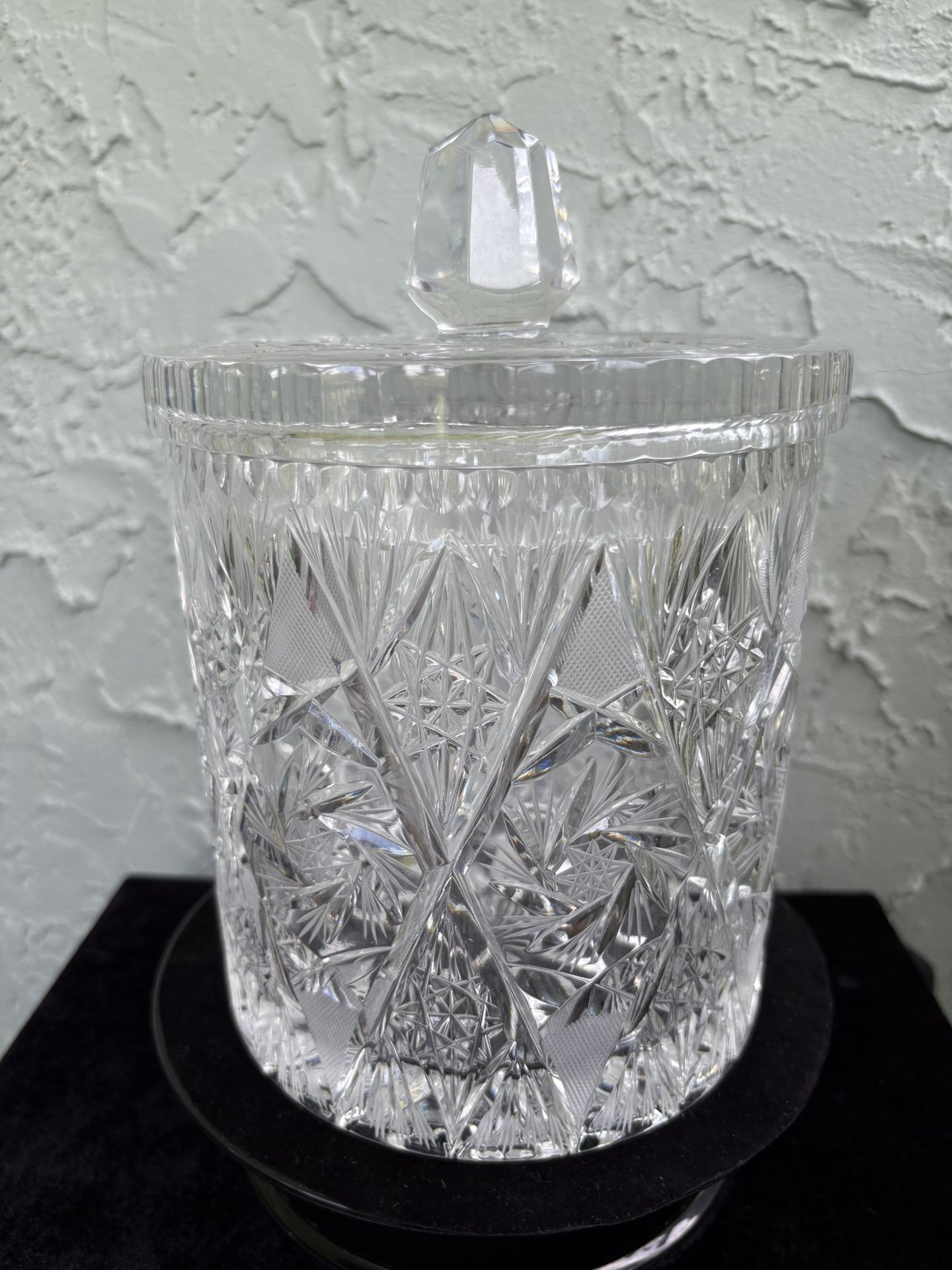 American Brilliant Cut Glass ABP Pinwheel Lidded Biscuit Jar