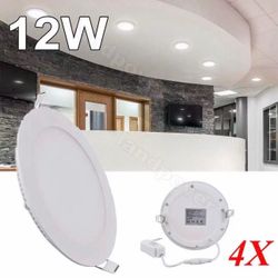 4X 12W 6" Round Cool White LED Recessed Ceiling Panel Light Bulb Lamp Fixture