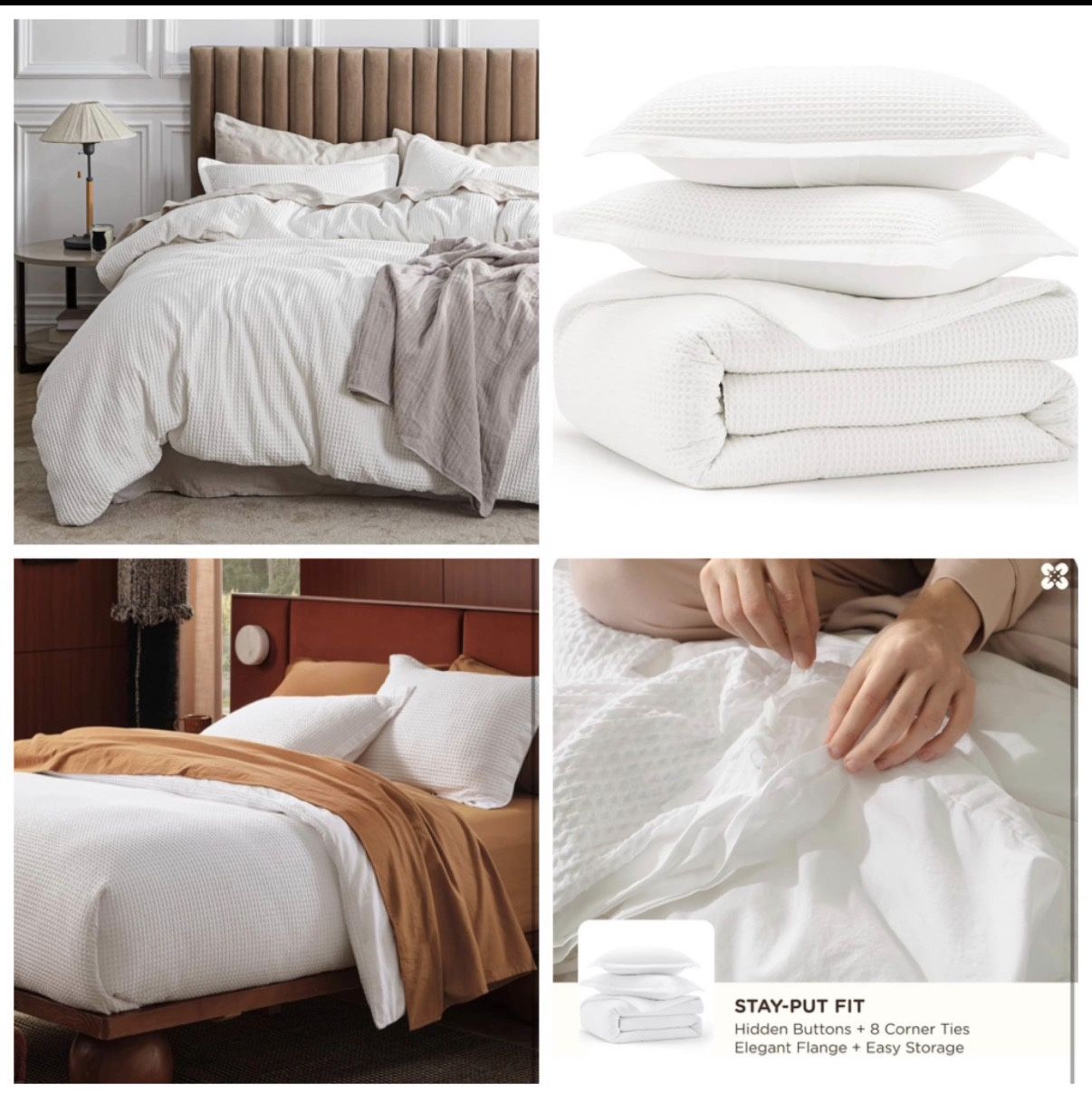 Cotton Duvet Cover King 100% Cotton Waffle Weave Coconut White Duvet Cover King Size GentleSoft™ and Breathable Bedding Set for All Season 3 Piece